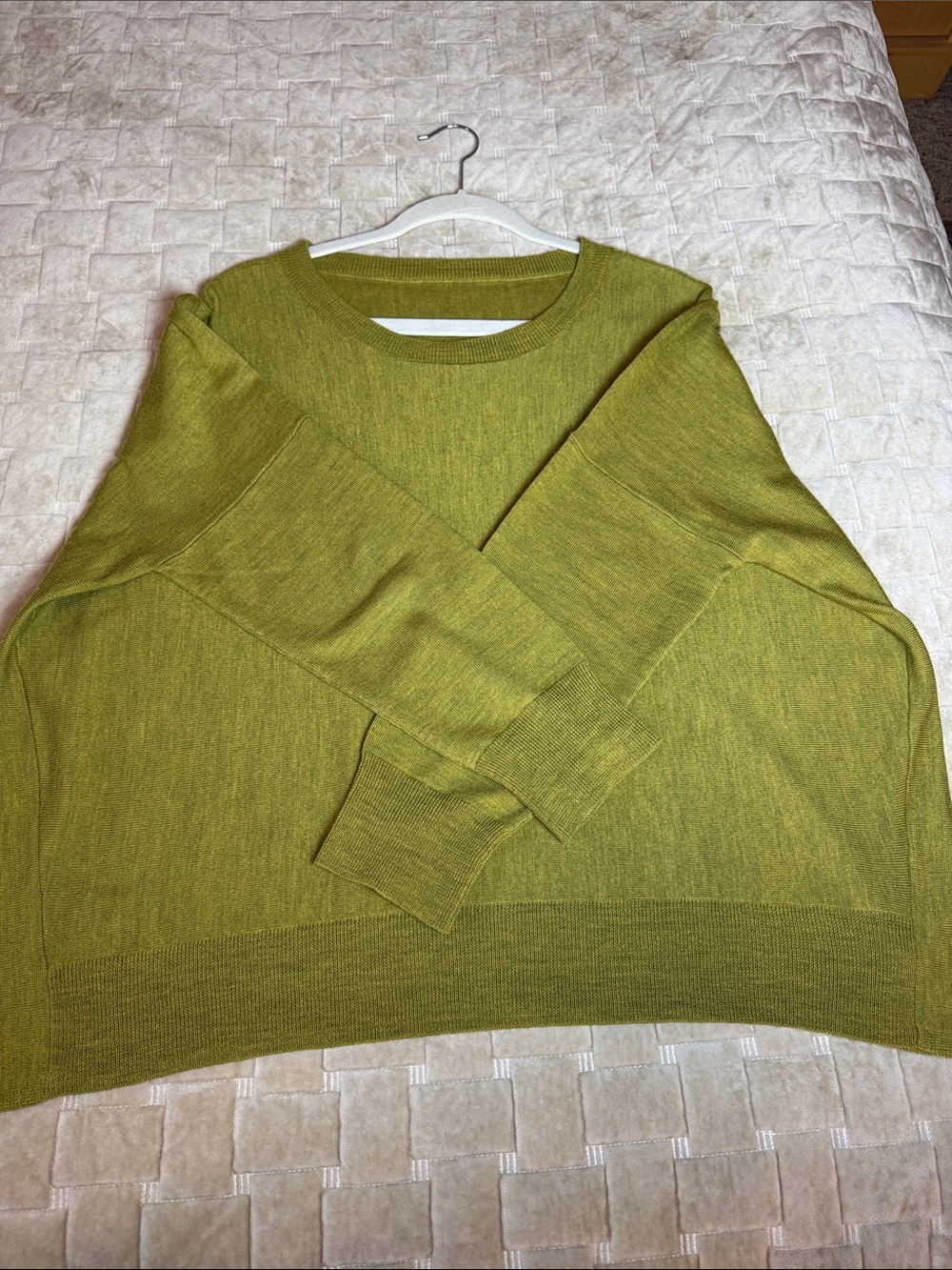 Eileen Fisher Olive Crewneck Relaxed Sweater Drape Drop Shoulder Classic Style - Picture 4 of 10